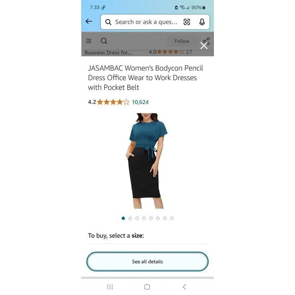 New 2XL Jasambac Blue Black Bodycon Pencil Dress Office Wear Colorblock Dress